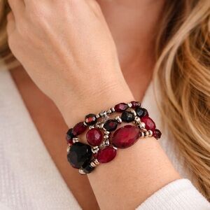 Red & Black Multi-Strand Beaded Bracelet Set Statement Stretch (BR1111/1)